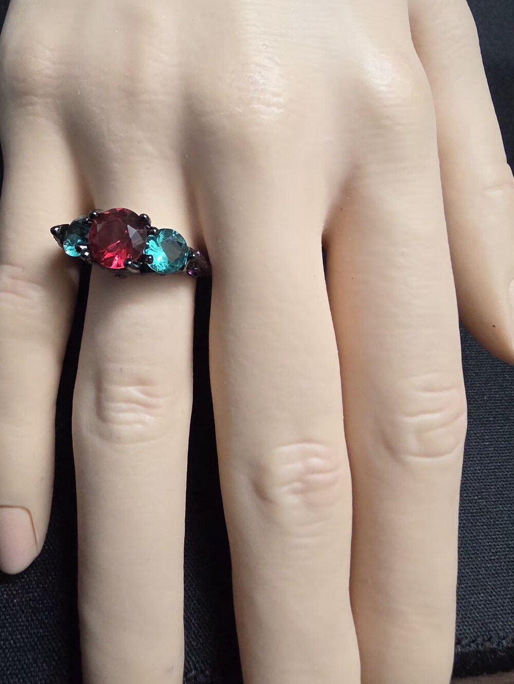 925 Sterling Silver Black Rhodium Swarovski Elements Multicolor Ring Size 7.5
